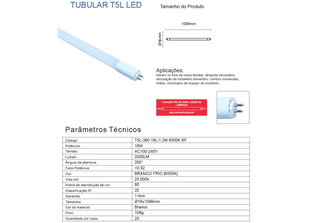 LAMPADA LED T5L-360 18L/1.2M BF (2L)